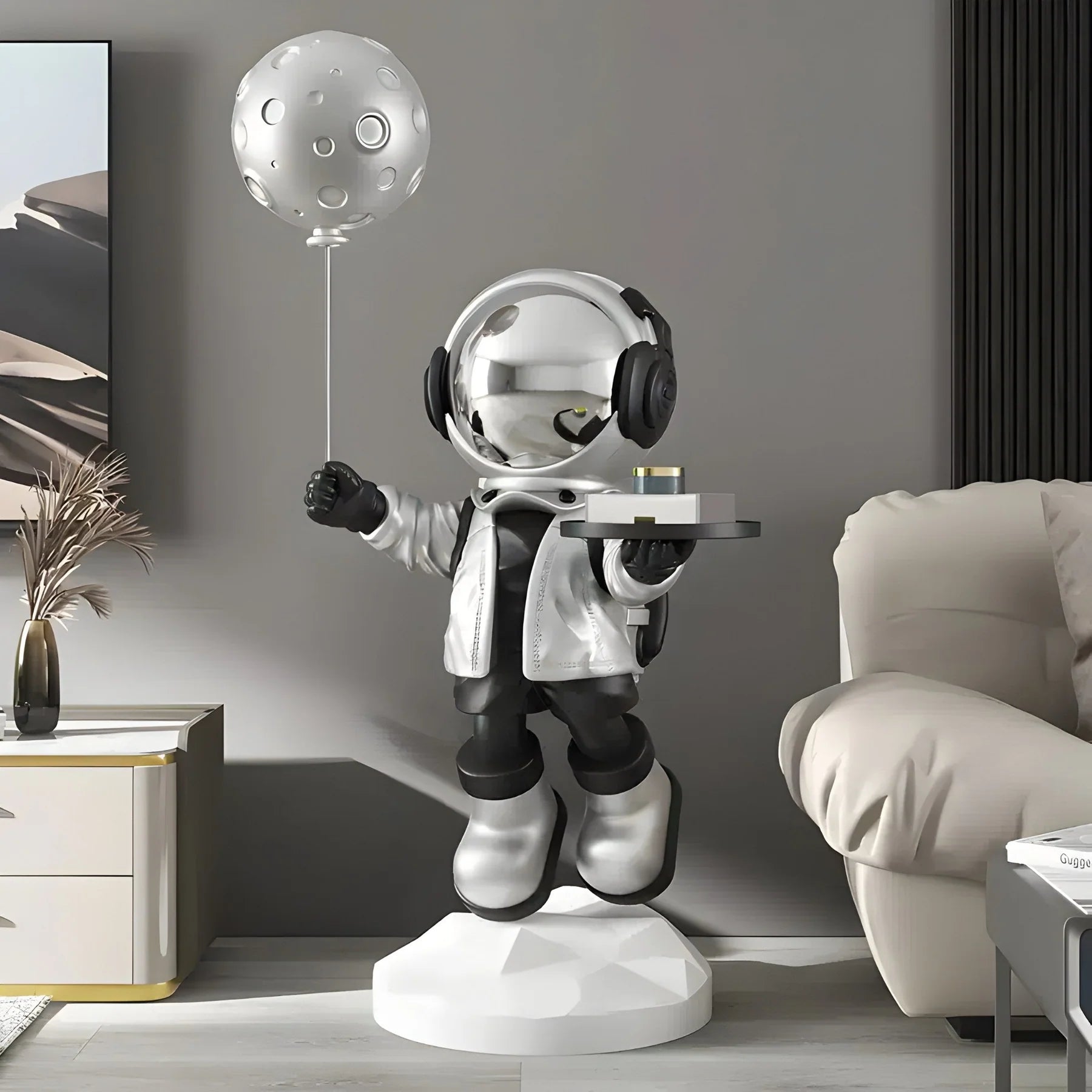 Medium Lunar Silver Astronaut Butler Balloon Sculpture - 110cm