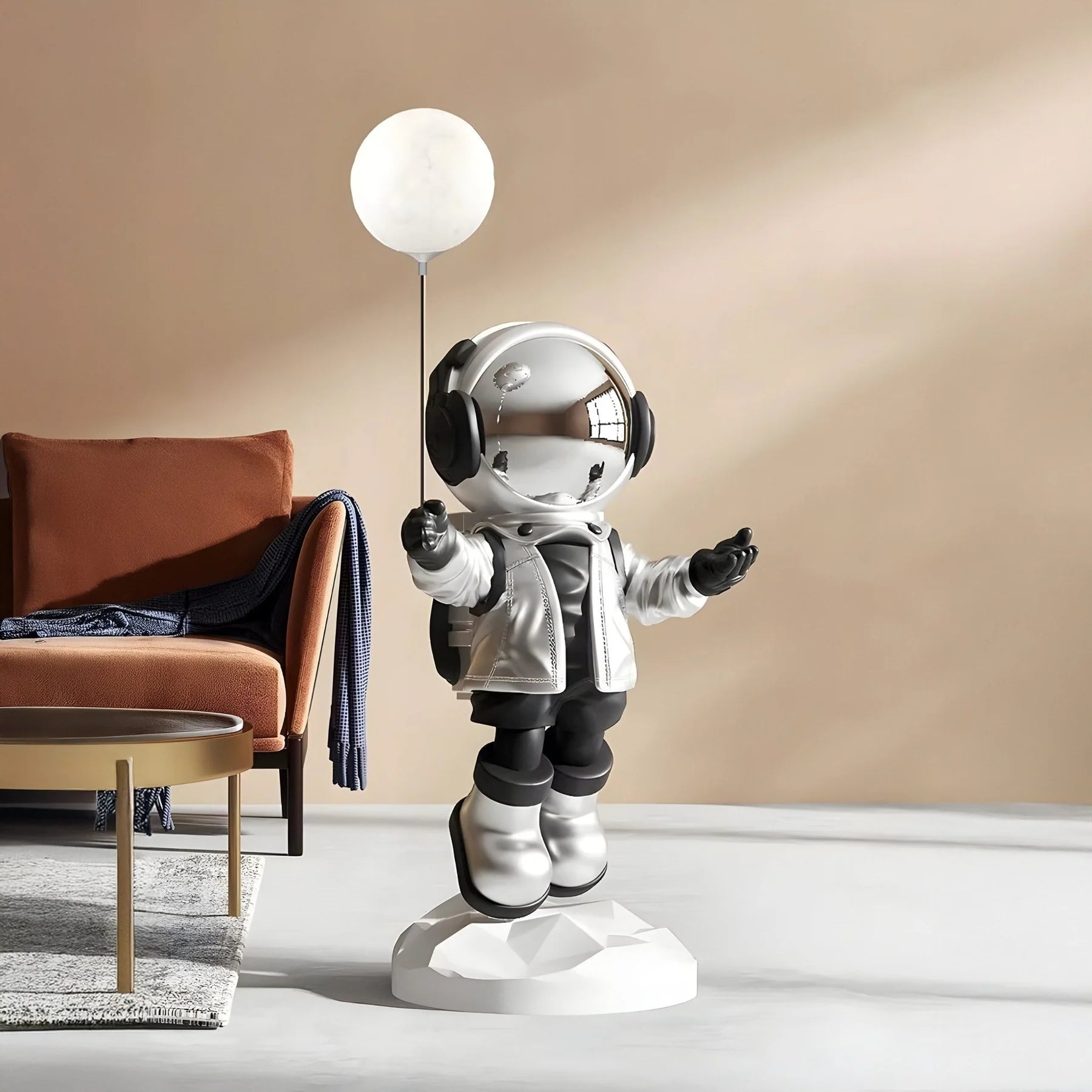 Medium Lunar Silver Astronaut Glow Balloon Sculpture - 110cm - EveryEssential