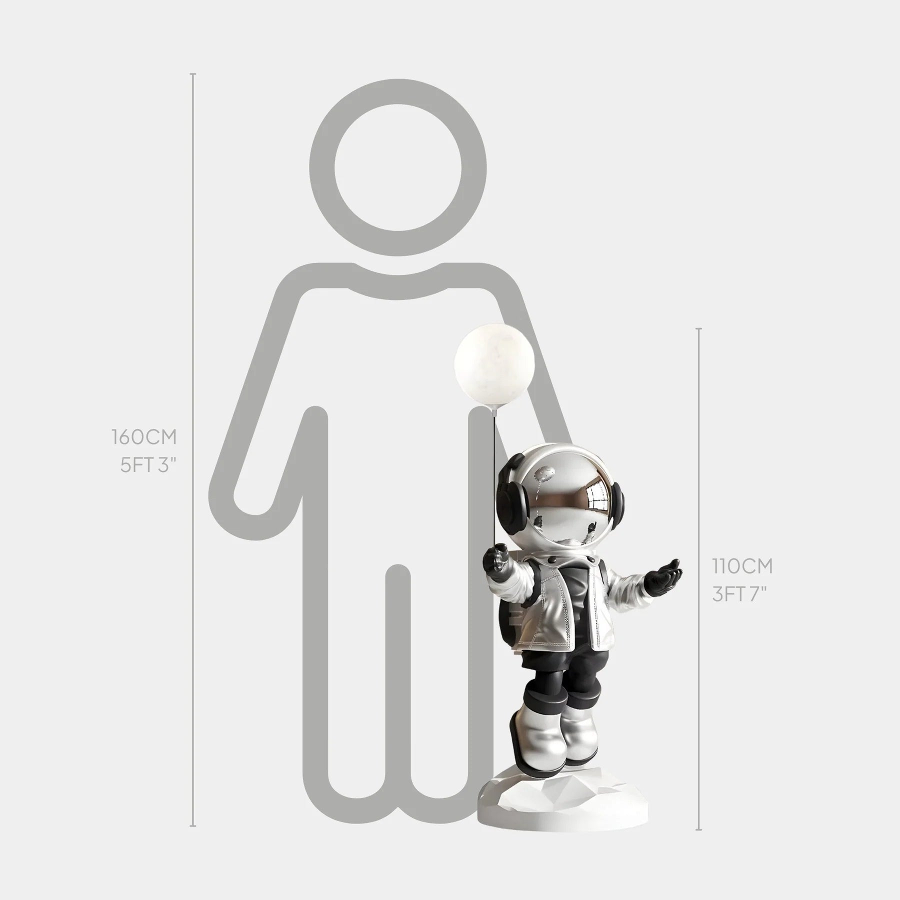 Medium Lunar Silver Astronaut Glow Balloon Sculpture - 110cm - EveryEssential