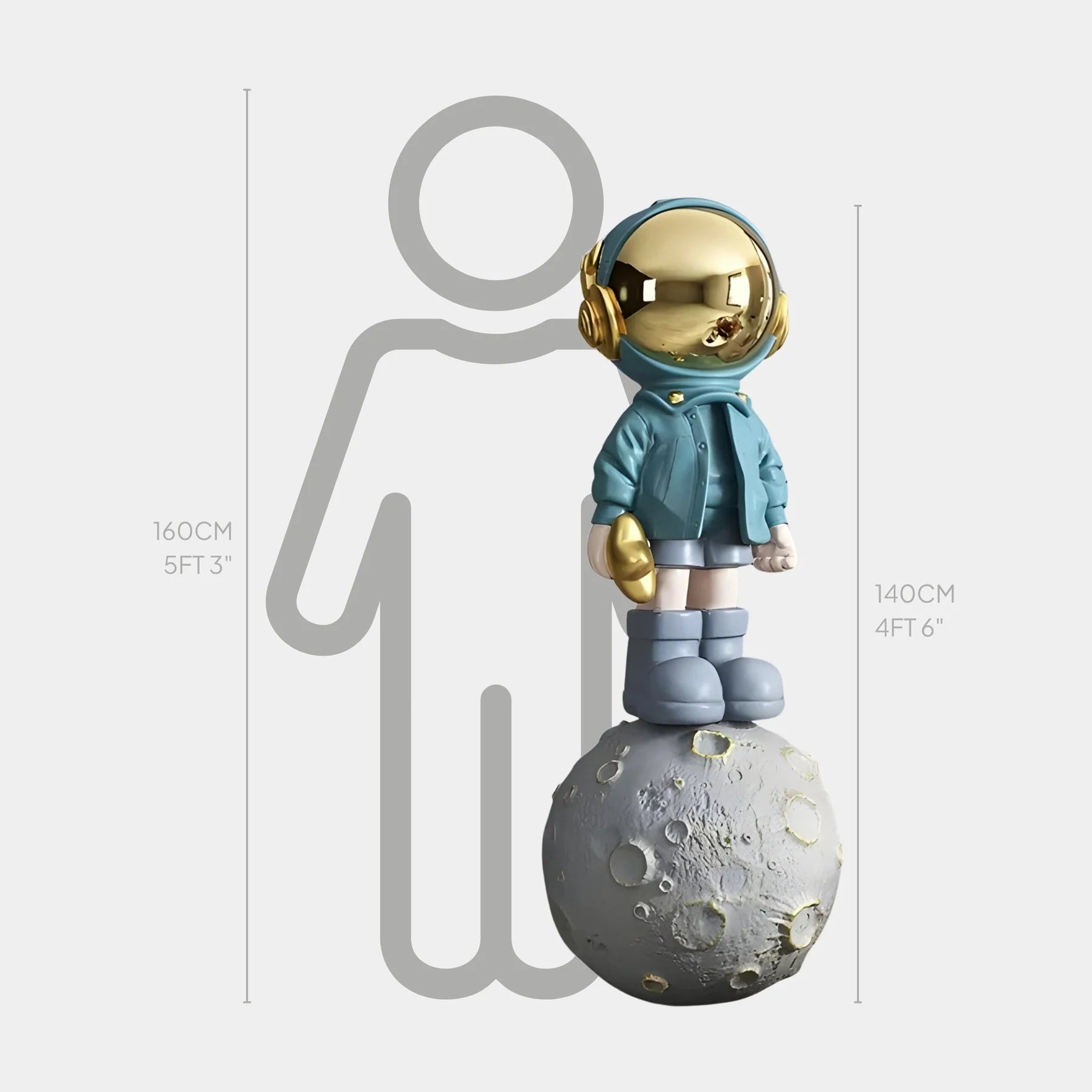 Large Galactic Blue Astronaut Beats On Moon Sculpture - 140cm - EveryEssential