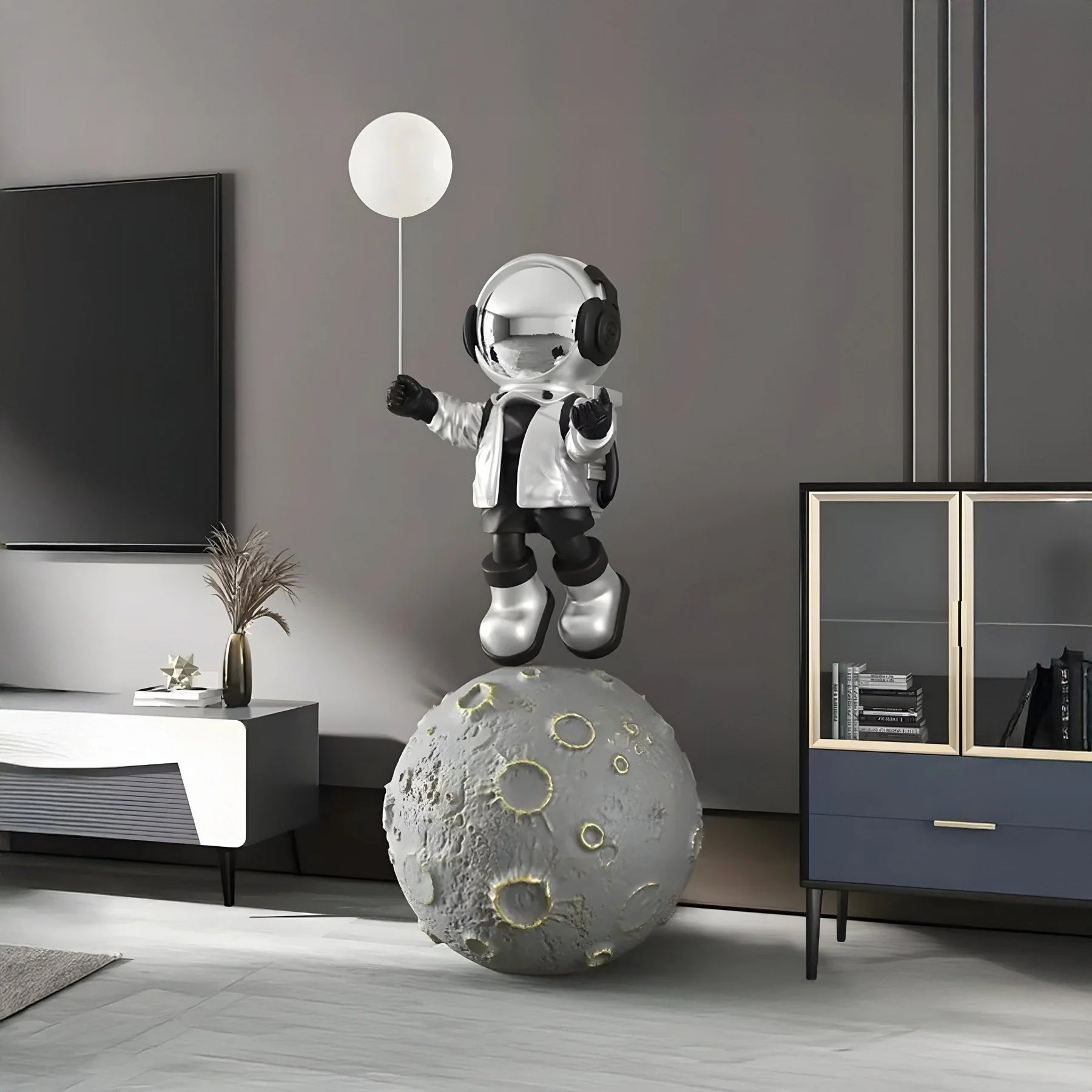 Large Lunar Silver Astronaut Glow Balloon Moonwalk Sculpture - 140cm - EveryEssential