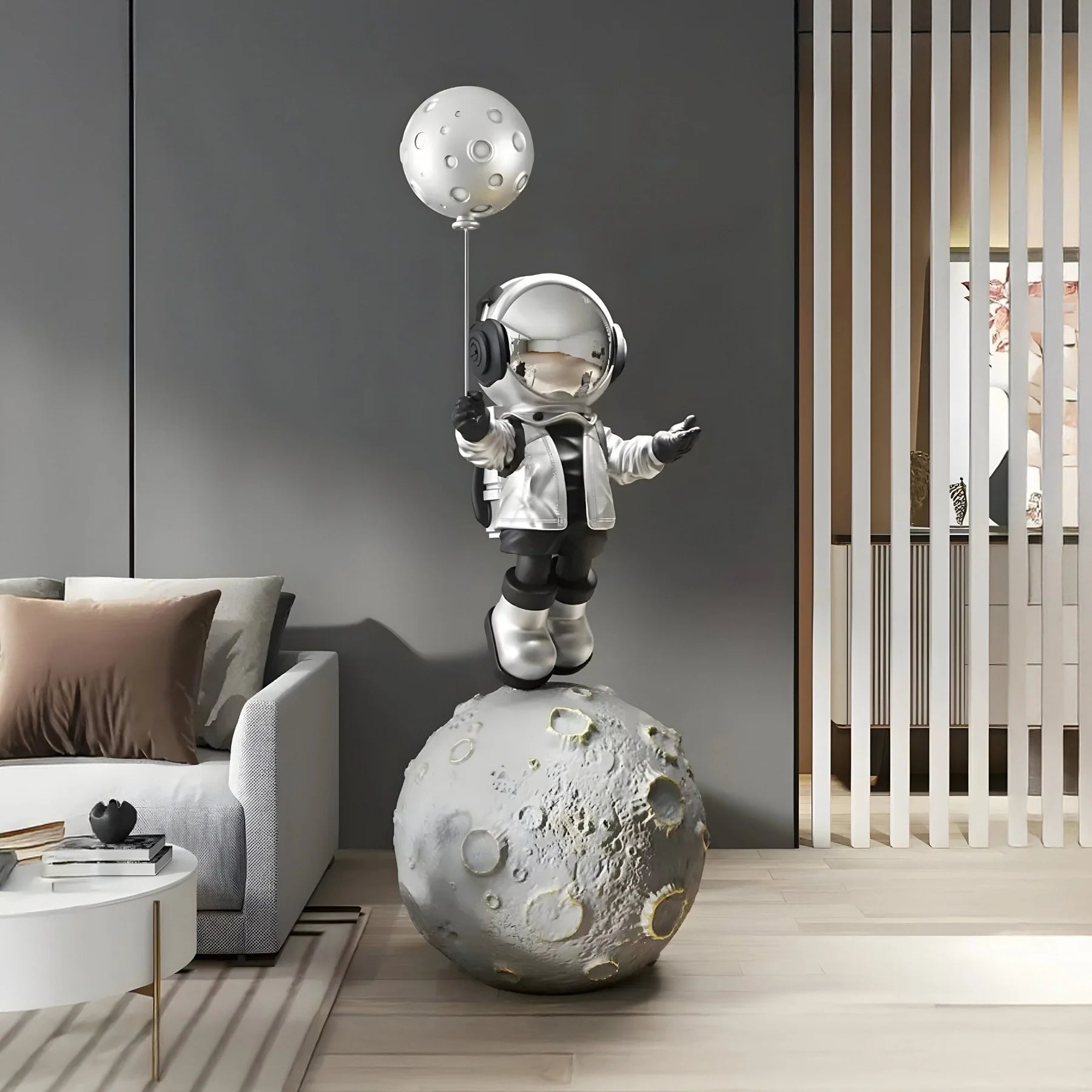Large Lunar Silver Astronaut Balloon Moonwalk Sculpture - 140cm - EveryEssential