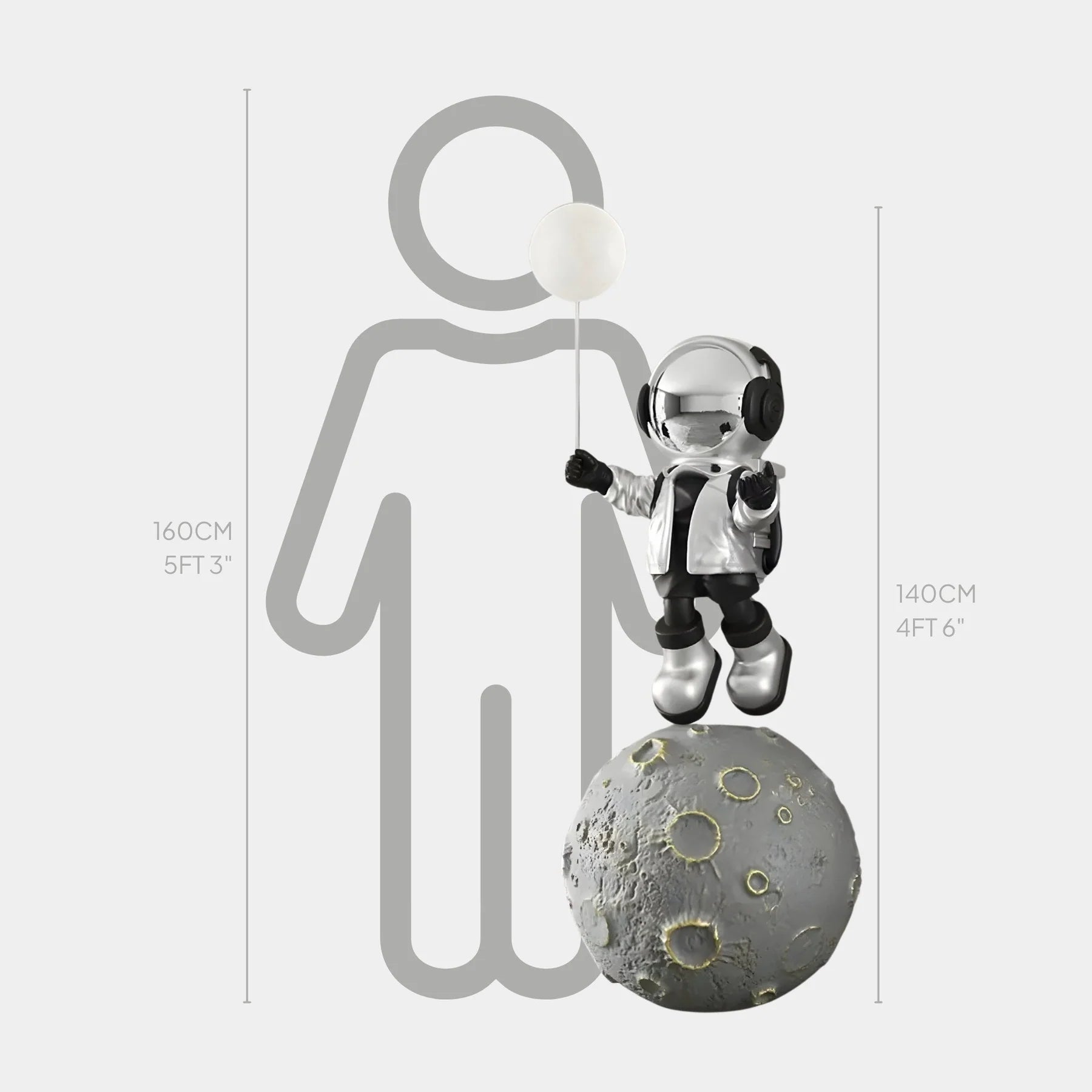 Large Lunar Silver Astronaut Glow Balloon Moonwalk Sculpture - 140cm - EveryEssential