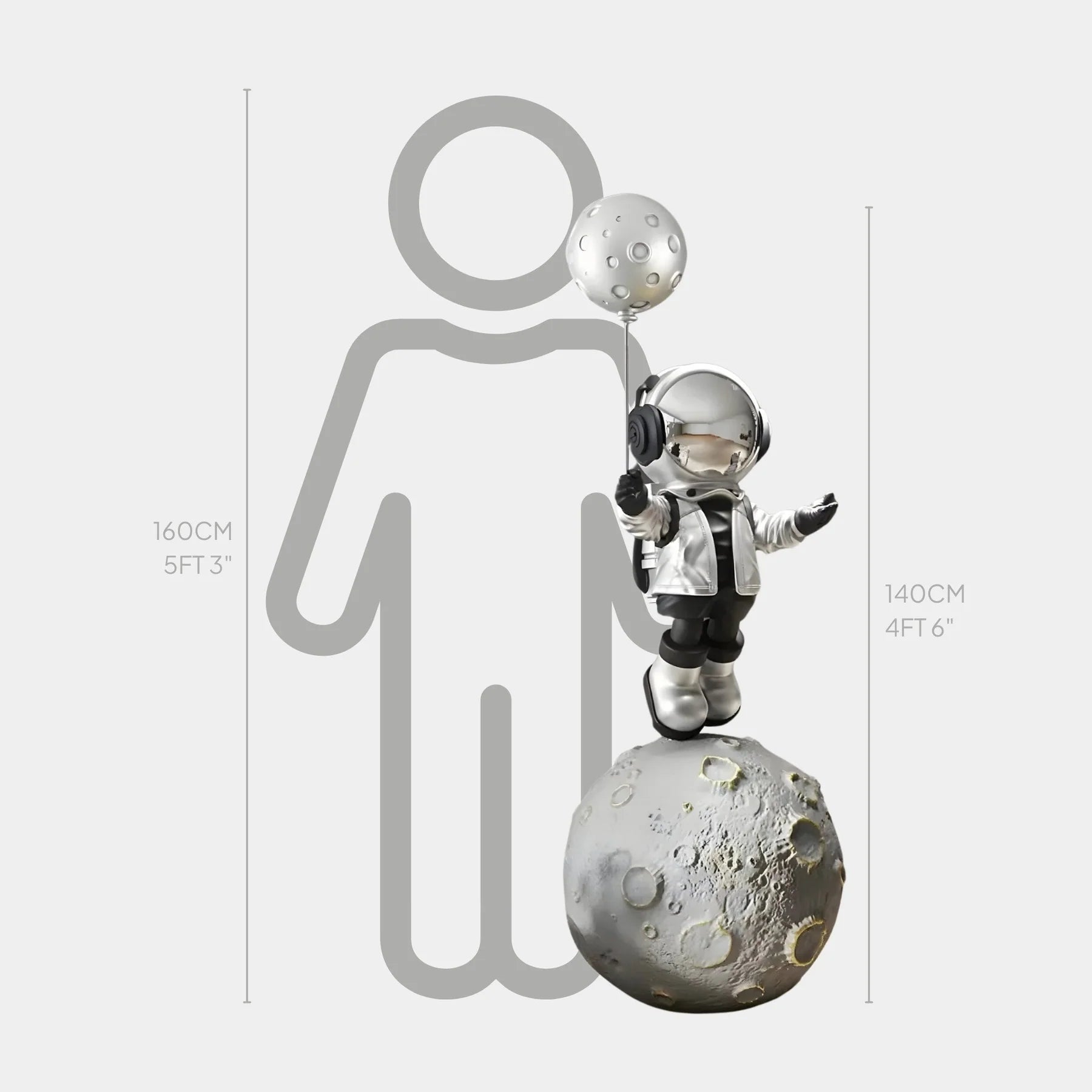 Large Lunar Silver Astronaut Balloon Moonwalk Sculpture - 140cm - EveryEssential