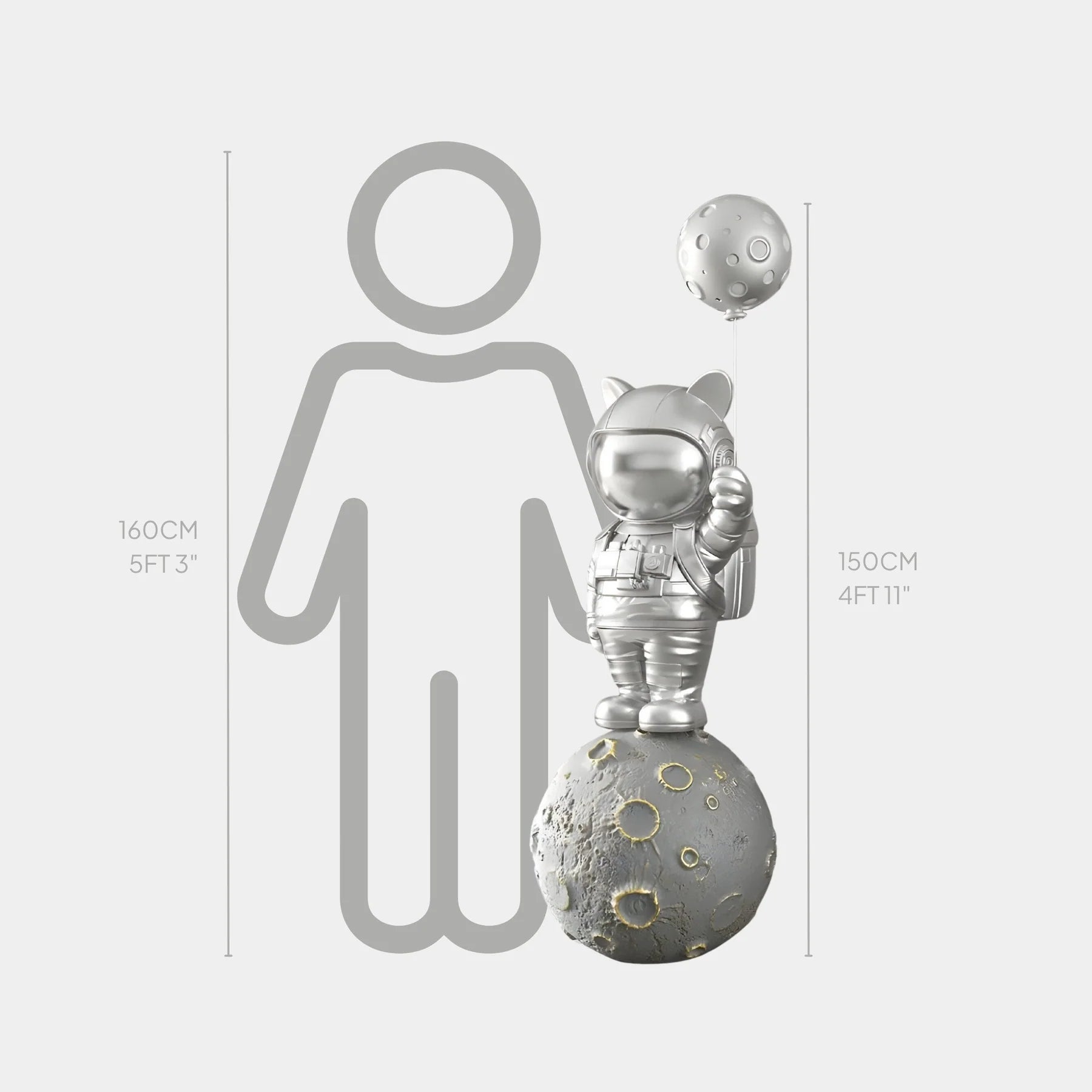 Medium Cosmic Chrome Astronaut Kitty Moon Balloon Sculpture - 150cm - EveryEssential