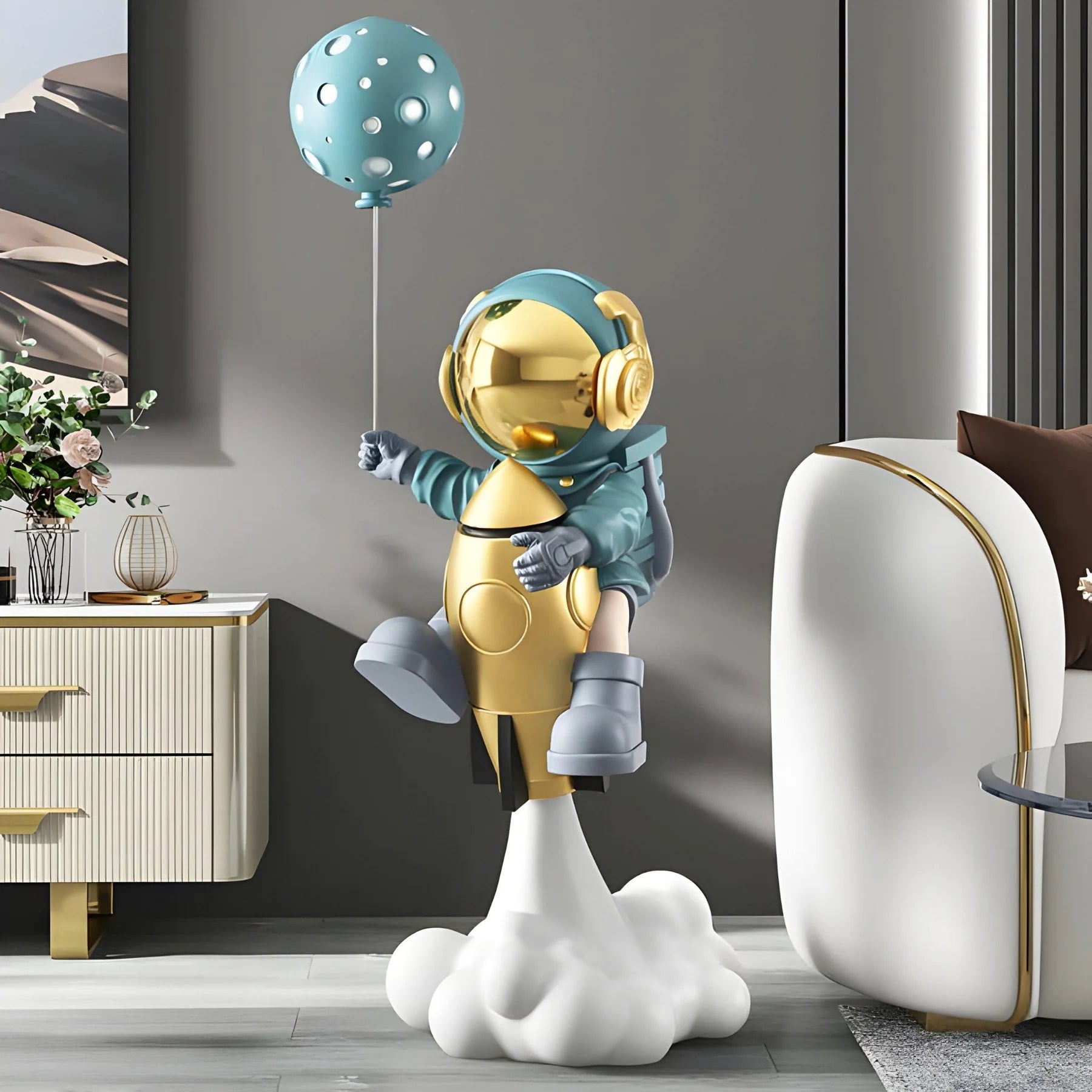 Medium Galactic Blue Astronaut Rocket Lift-Off Balloon Sculpture - 95cm